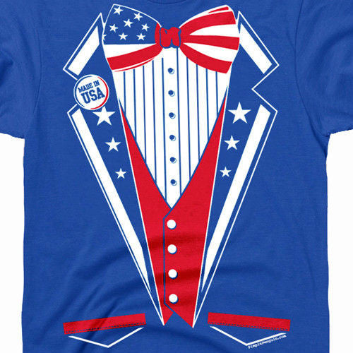 Tuxedo T-shirt with Blue Bow Tie on White